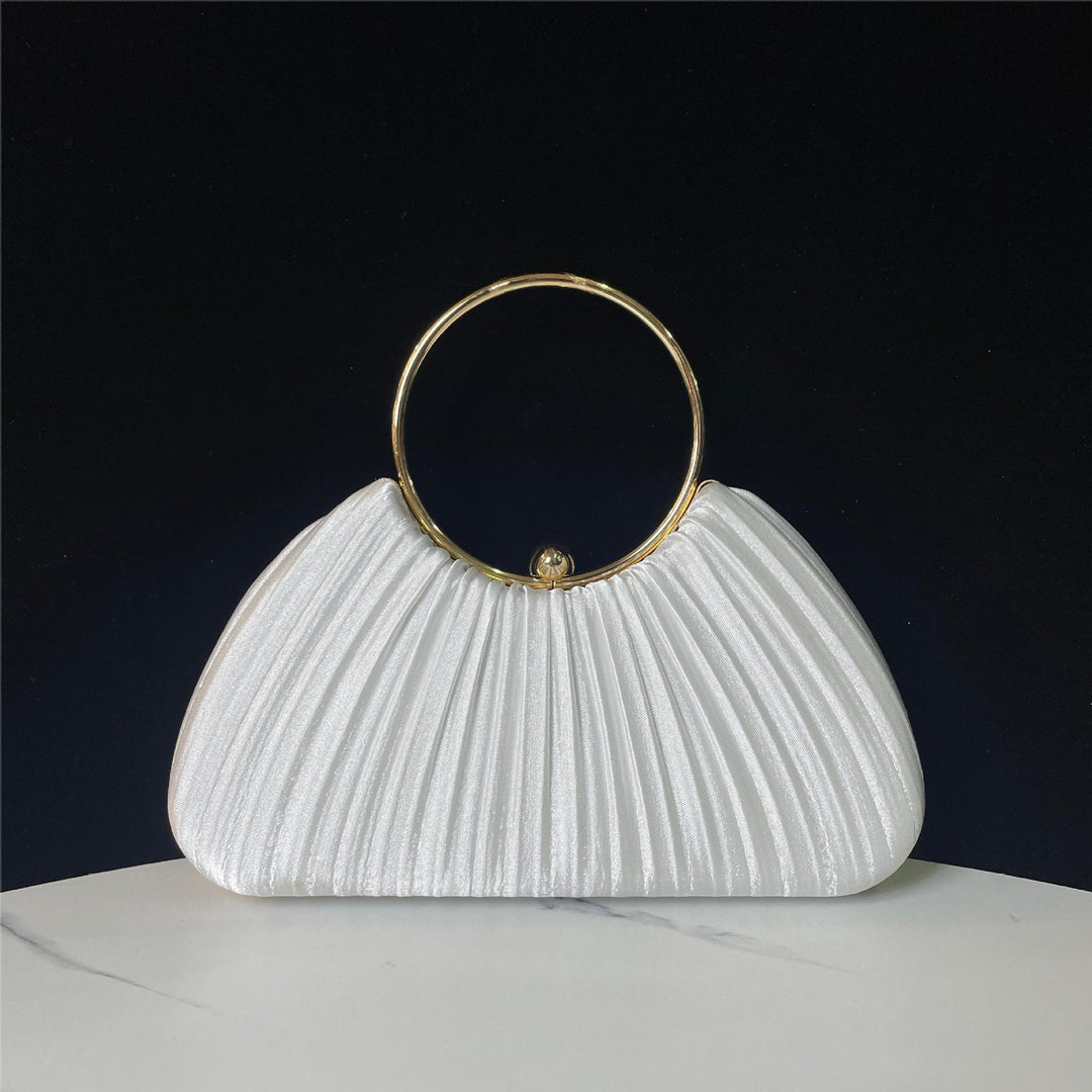 Pleated Evening Handbag with Metal Ring
