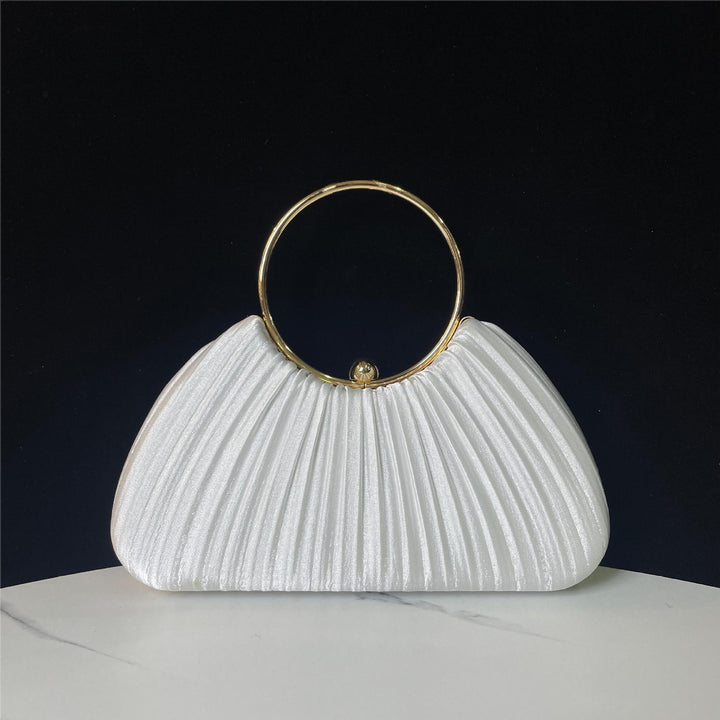 Pleated Evening Handbag with Metal Ring