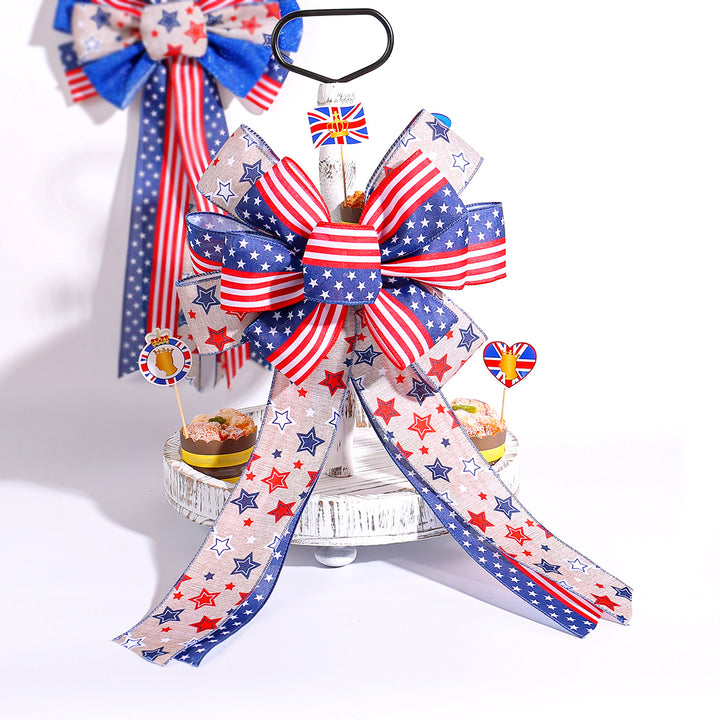 Unisex nan patriotic USA star and stripe ribbon bow set with wired tails and clip attachment Kalsten