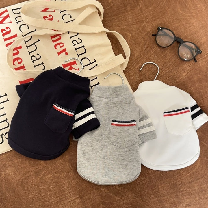 Cotton Polo Tee with Chest Pocket & Striped Sleeve