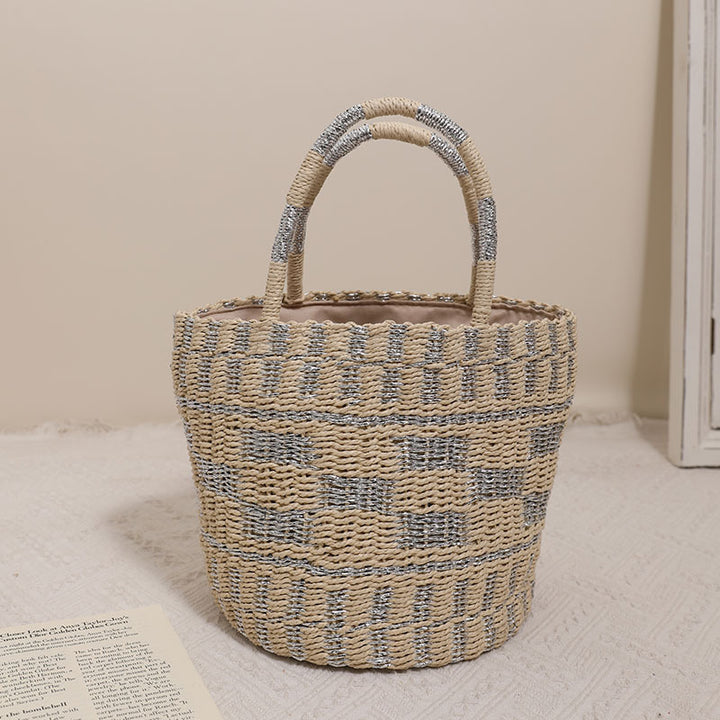 Handcrafted basket bag with modern geometric pattern Kalsten