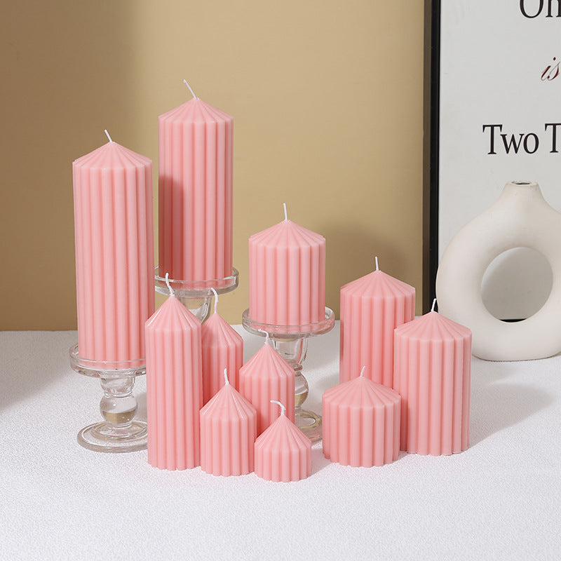 Vertical-Fluted Decorative Pillar Candle Duo
