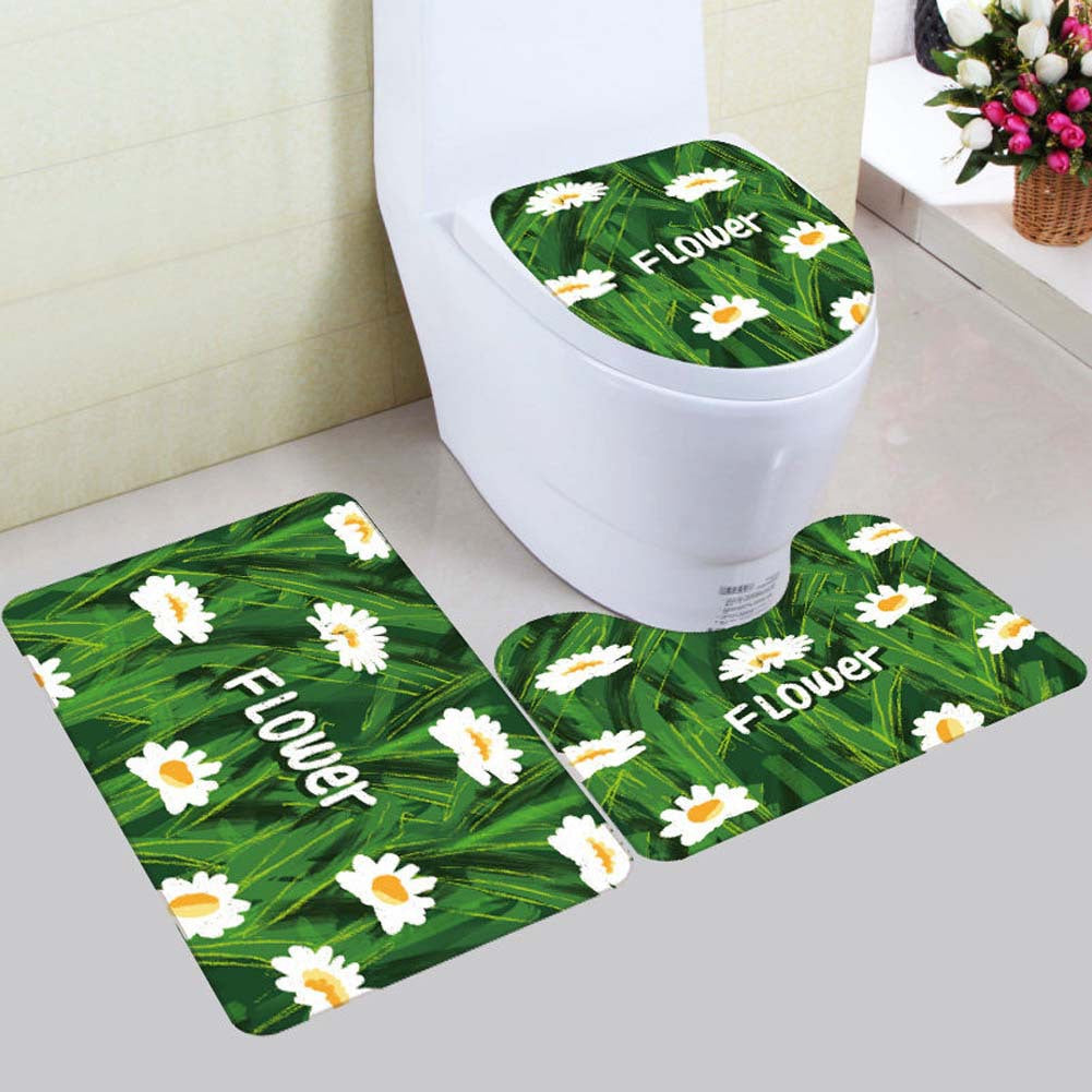 Floral Bunny-Themed Bath Mat Set
