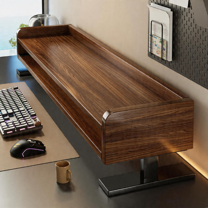 Bamboo Monitor Riser Desk Organizer with Under-Shelf and Cable Management