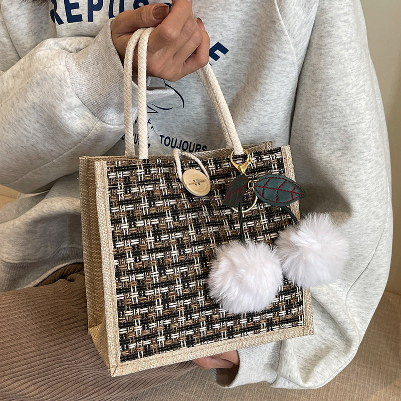 Bohemian Tote Bag with Decorative Pom Poms