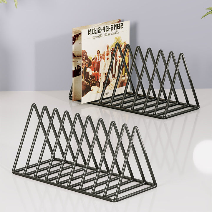 Triangular Metal Wire Record & Book Organizer Rack