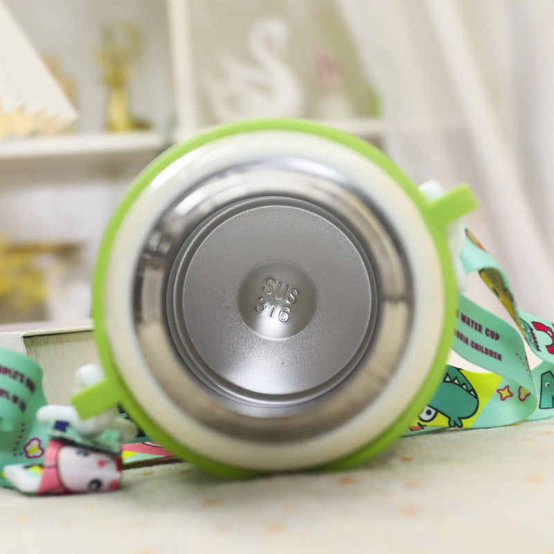 Women's Insulated Drinking Bottle with Cheerful Frog Design and Practical Carry Strap Kalsten