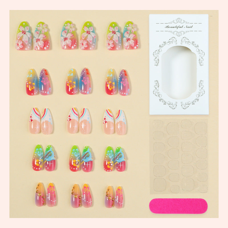 Nail set with creative flower and rainbow patterns Kalsten