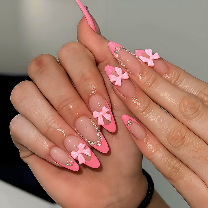 Artificial nail set with playful floral decorations and elegant glitter accents Kalsten