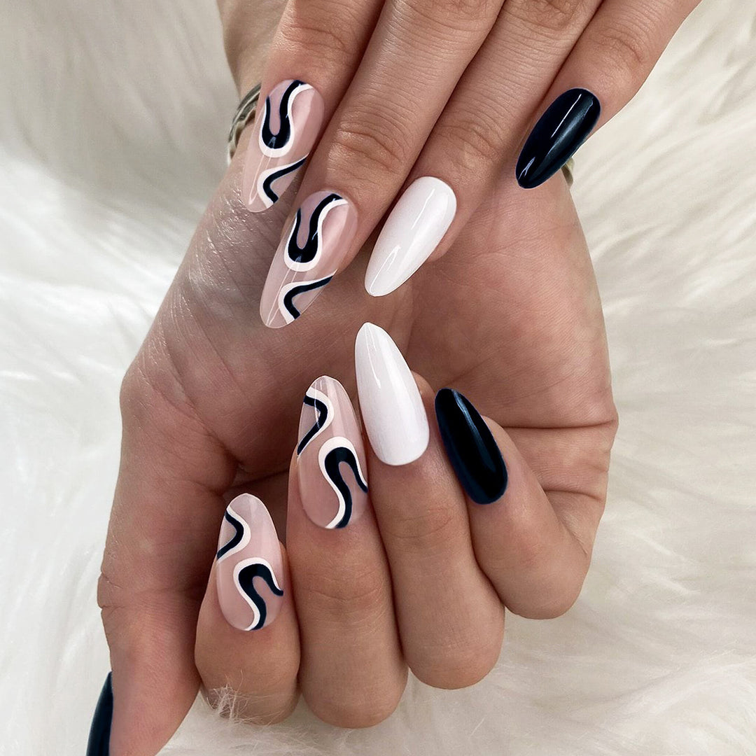 Abstract Wave Design Stiletto Press-On Nails Kalsten