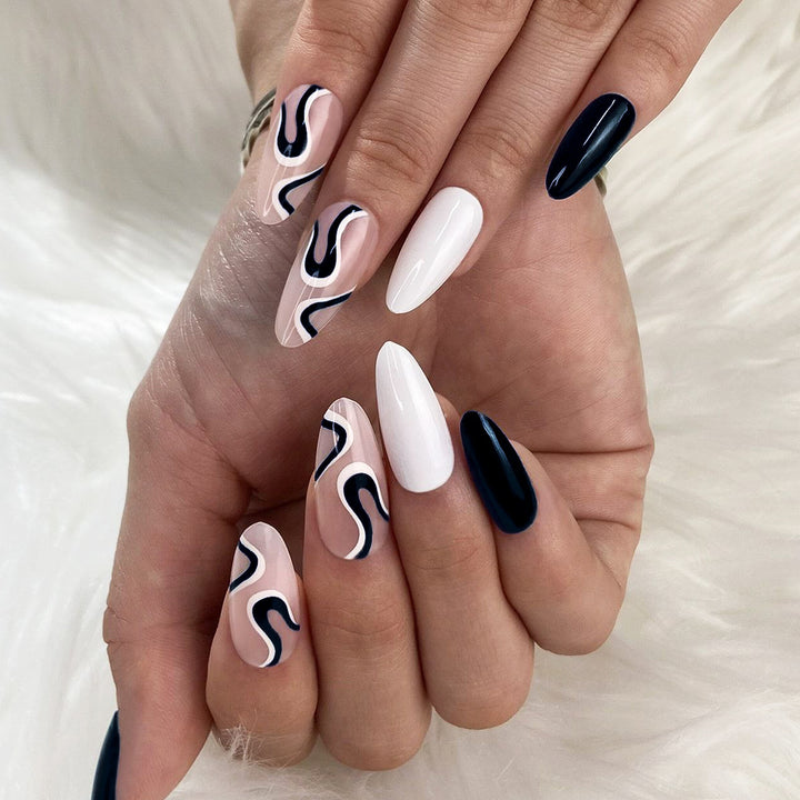 Abstract Wave Design Stiletto Press-On Nails Kalsten