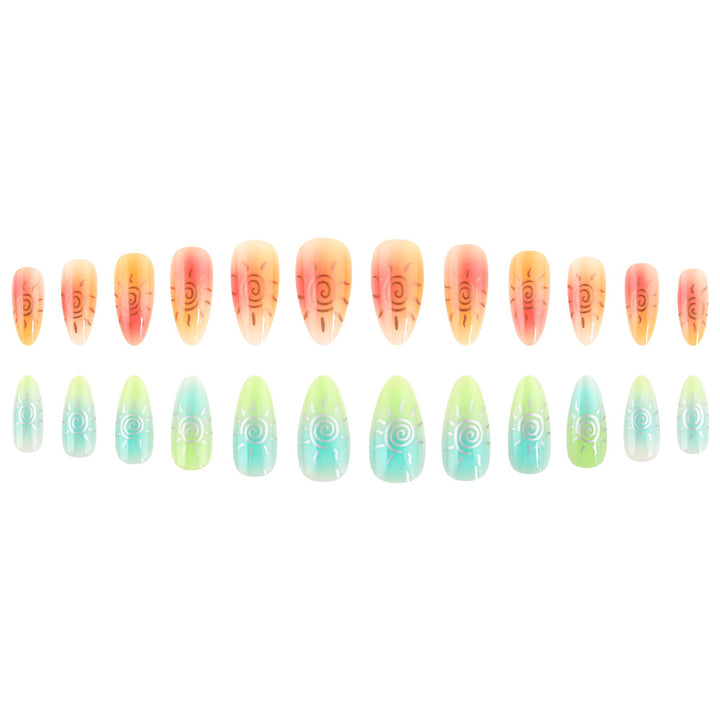 Artistic Press-On Nail Set Featuring Sun Designs Kalsten