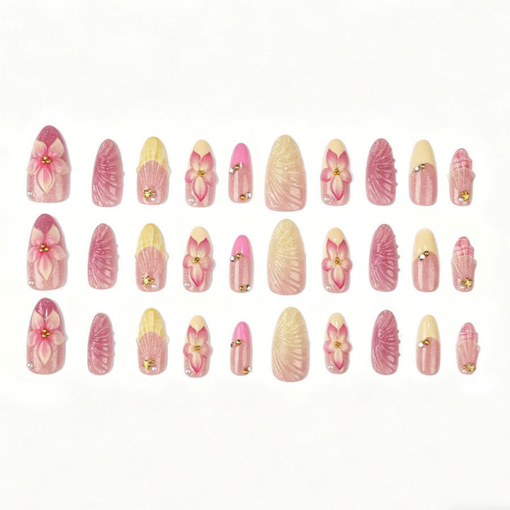 Decorative Floral-Embellished Press-On Nail Set