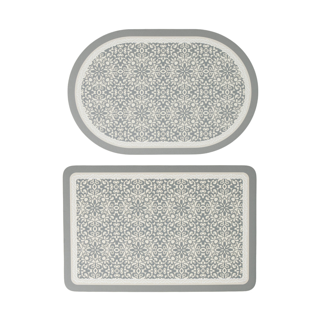 Bath Mat Set with Non-Slip Bottom and Baroque Ornament Pattern