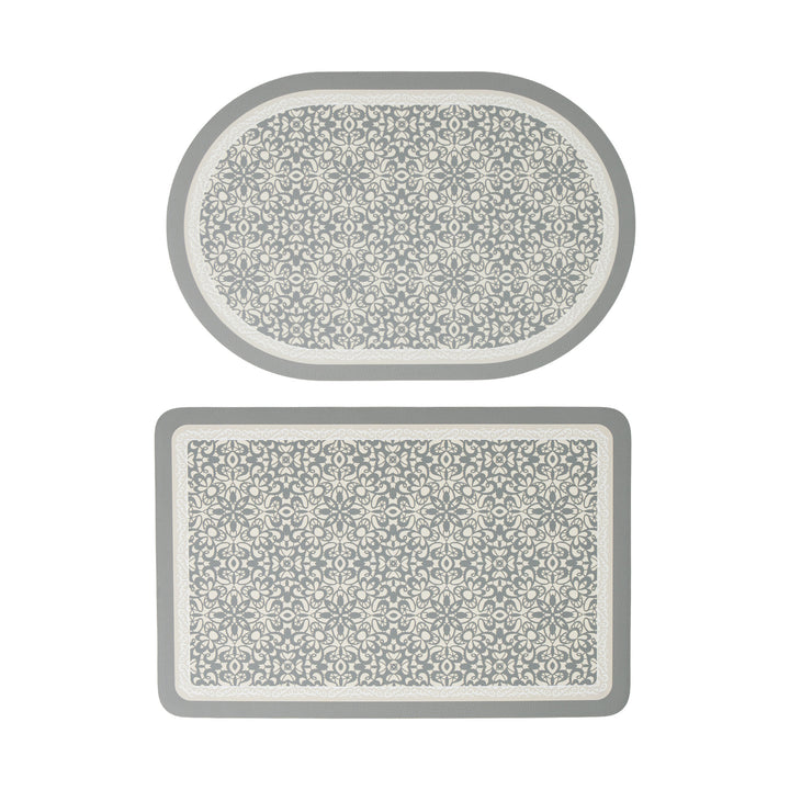 Bath Mat Set with Non-Slip Bottom and Baroque Ornament Pattern