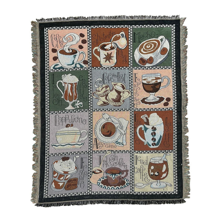Coffee-Themed Tapestry Throw Blanket