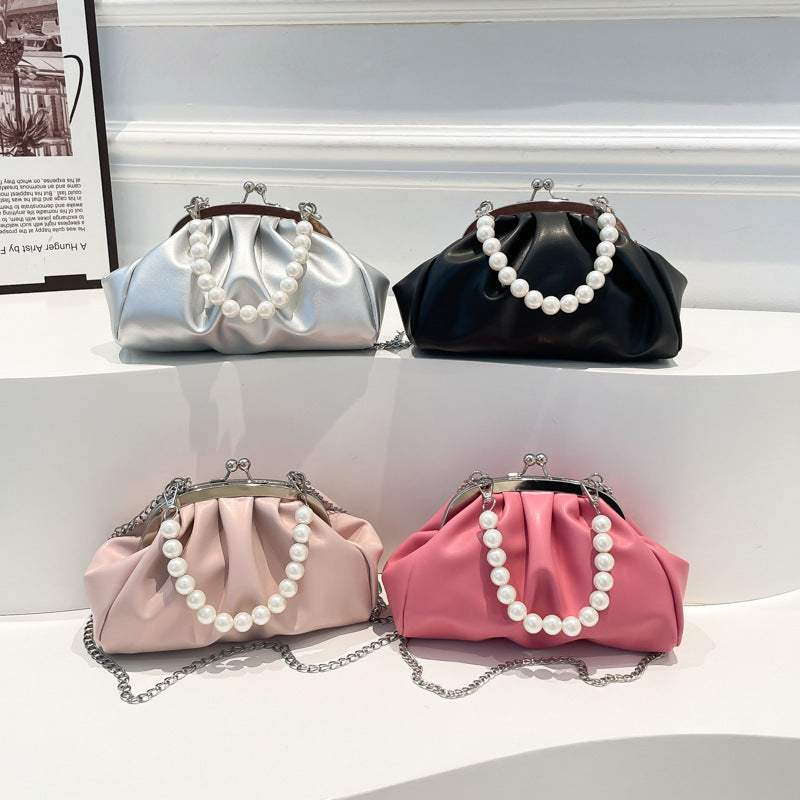 Elegant Clutch Handbag with Pearl Chain Kalsten