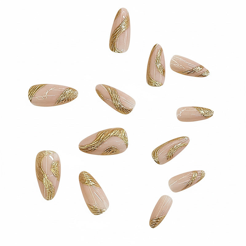 Artistic Press-On Nail Set with Gold Swirl Design Kalsten