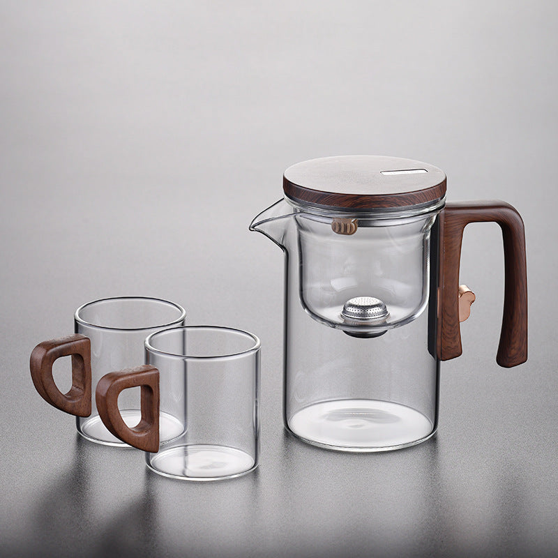 Artisan Glass Tea Set With Wooden Handle Pitcher And Serving Tray