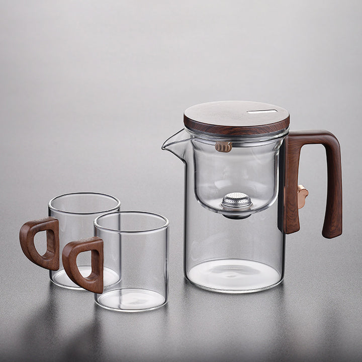 Artisan Glass Tea Set With Wooden Handle Pitcher And Serving Tray