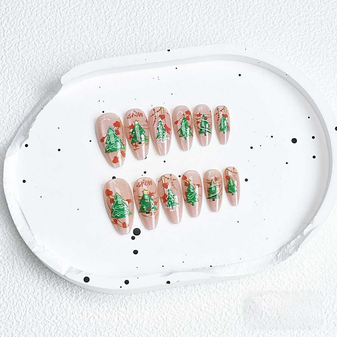 Festive Tree-Themed Press-On Nail Set Kalsten
