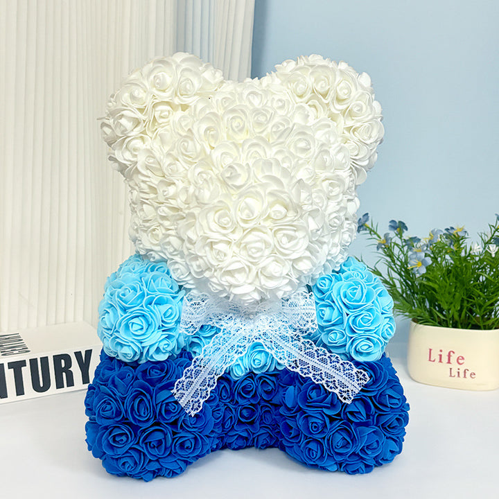 Handcrafted Rose-Foam Teddy Bear Gift Sculpture With Heart Accent