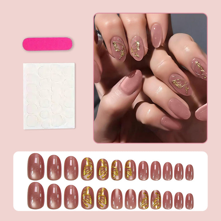 Acrylic nail set with elegant golden accents and shimmering finish Kalsten