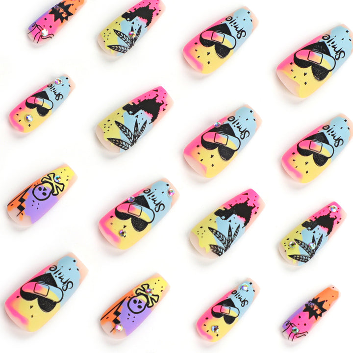 Artistic nail art with colorful design and glitter decoration Kalsten