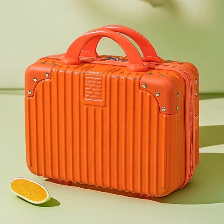 structured hard-shell vanity travel case with faux-leather corner reinforcements and dual top handles Kalsten
