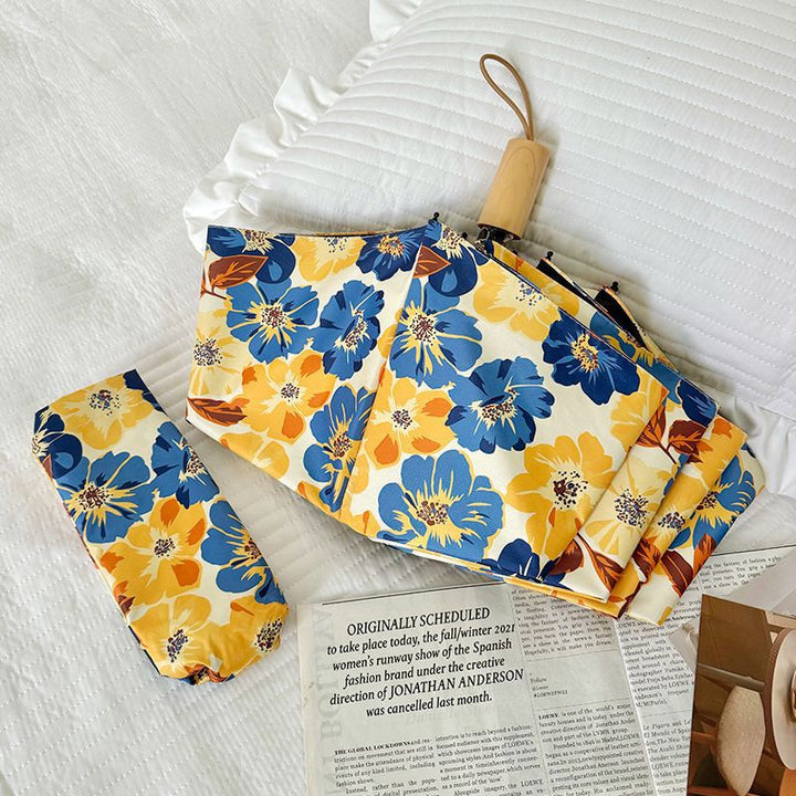 Women Folding Umbrella with Detailed Floral Design Kalsten
