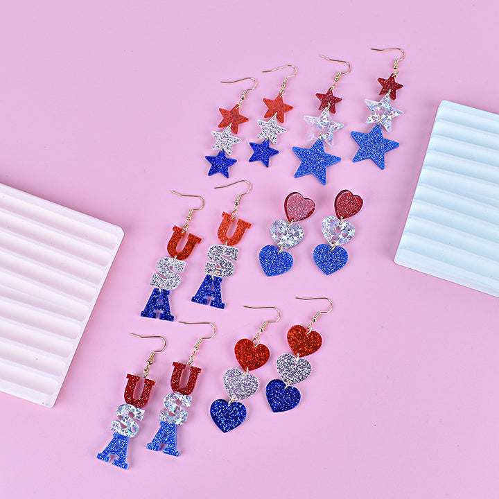 Women's long star pendant earrings made of glitter resin with three-tier chain suspension and fishhook Kalsten
