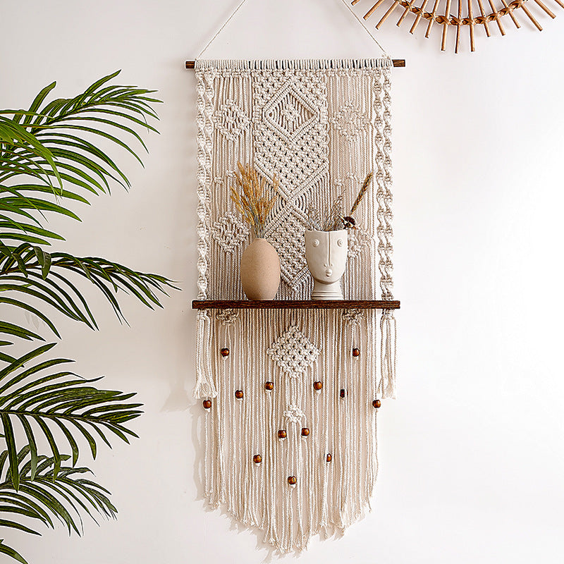 Macrame Wall Hanging with Decorative Shelf Kalsten