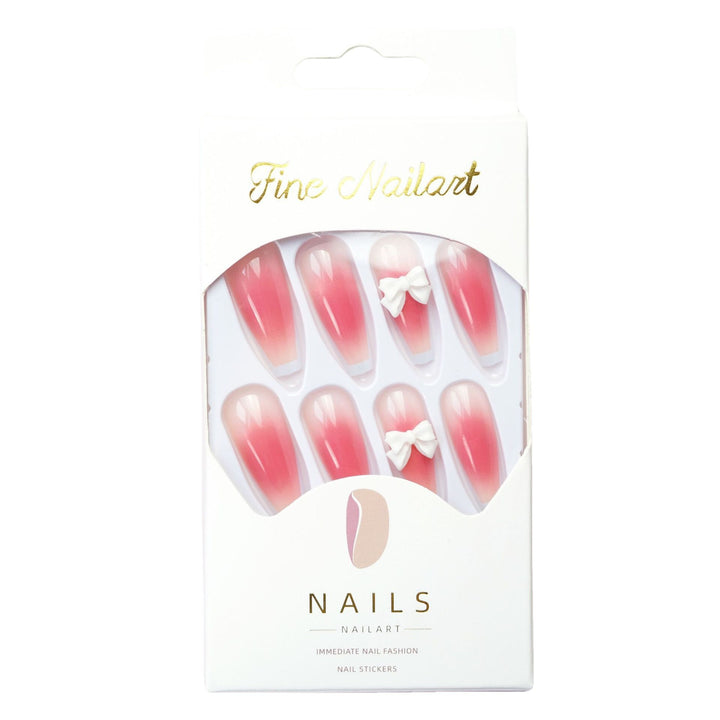 Elegant Long Coffin Press-On Nails with Bow Accents