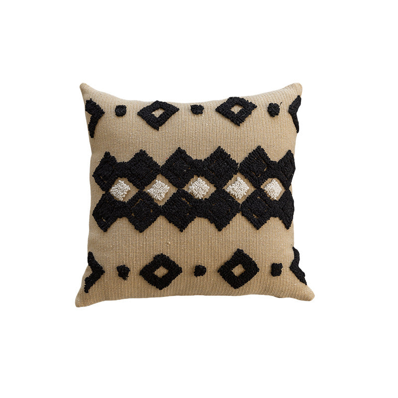 Textured Tribal-Inspired Knitted Square Accent Pillow with Raised Tufted Diamond Motif