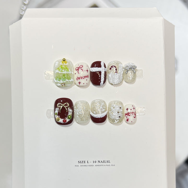Snowflake-Inspired Glitter Press-On Nail Set Kalsten