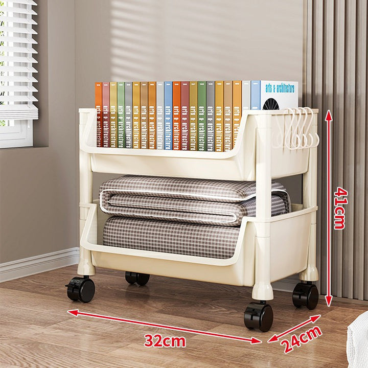 Compact Two-Tier Rolling Utility Cart with Deep Removable Plastic Bins