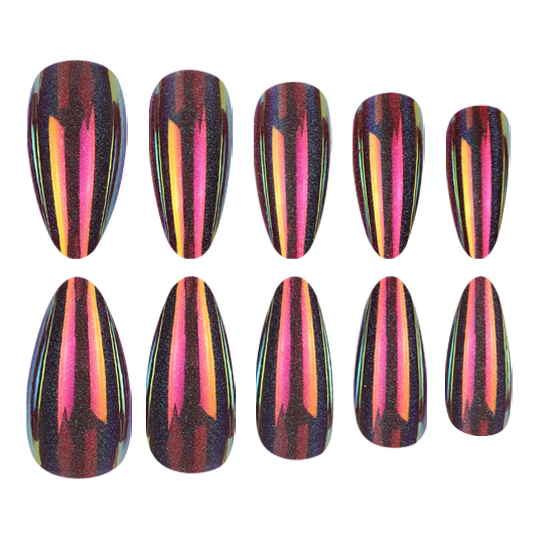 Artistic Long Press-On Nail Set with Glamorous Stripe Design Kalsten