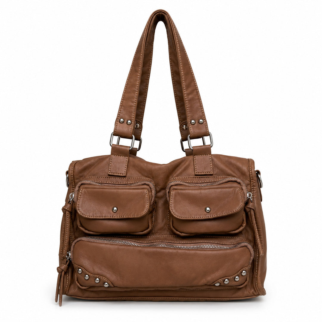 Multi-Pocket Leather Satchel Bag