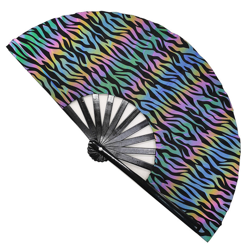 Ladies fan made of lightweight fabric with colorful geometric design Kalsten