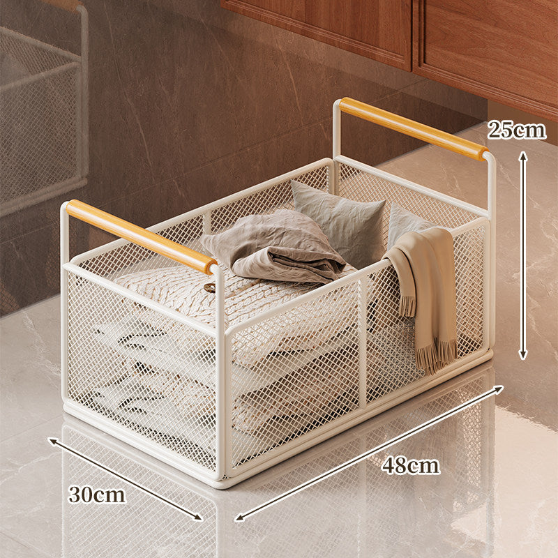 Rolling Mesh Storage Cart with Wooden Handles