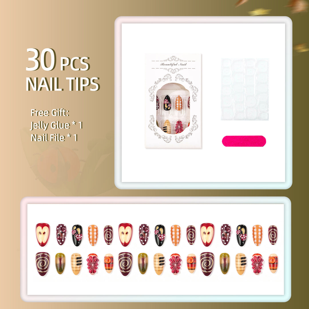 Artistic Hand-Painted Press-On Nail Design