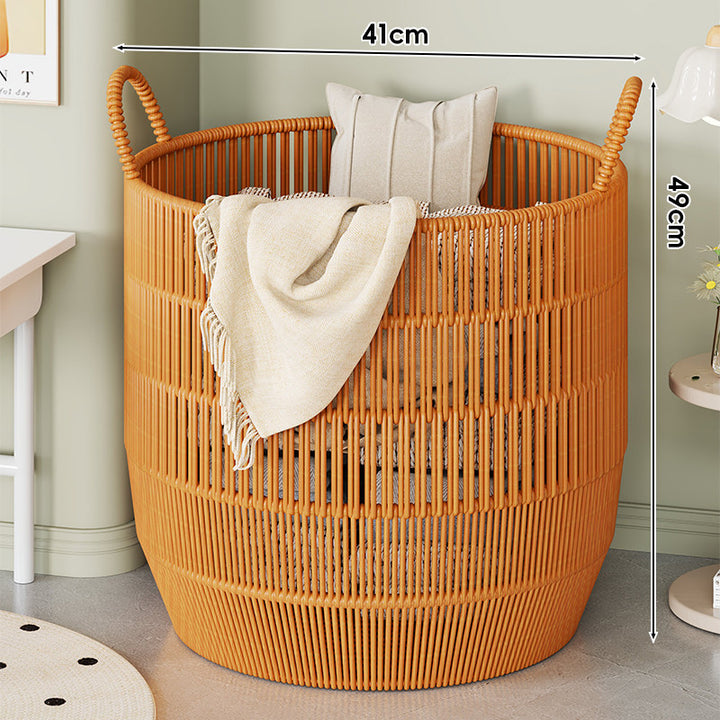 Woven Round Breathable Vertical-Slat Laundry Basket with Carry Handles