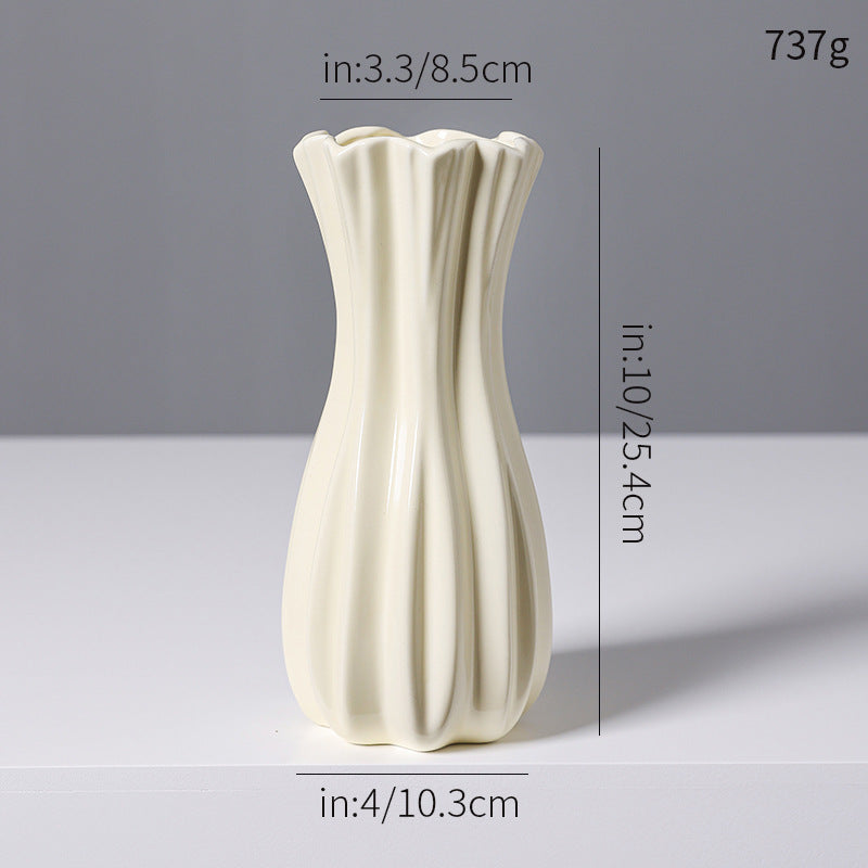 Elegant Fluted White Ceramic Vase Kalsten