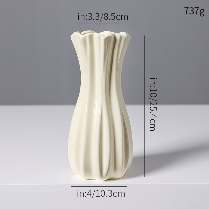 Elegant Fluted White Ceramic Vase Kalsten
