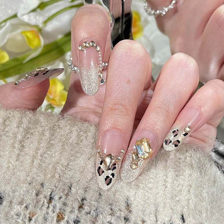 Stylish Press-On Nail Set with Elegant Glitter Accents Kalsten