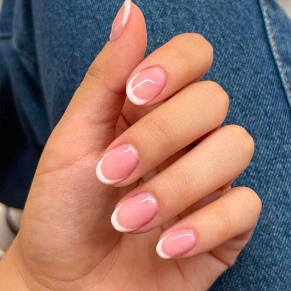 Elegant French Tip Almond-Shaped Press-On Nails