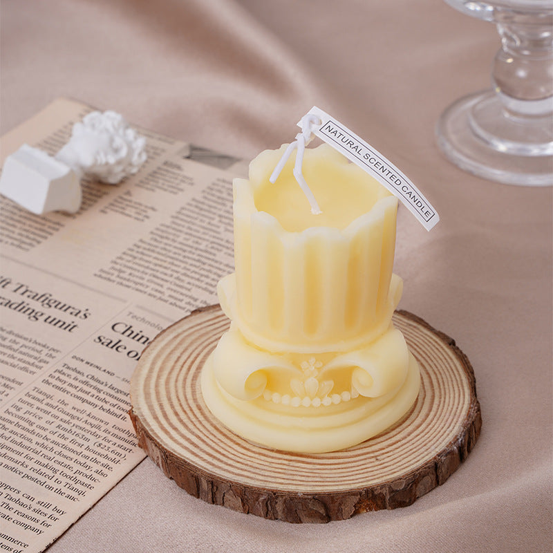 Hand-Poured Baroque Scroll Fluted Soy-Blend Decorative Pillar Candle