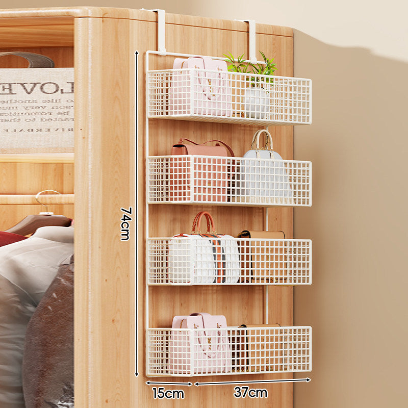 Over-the-Door Metal Grid Hanging Organizer with Four Stackable Baskets and Hooks