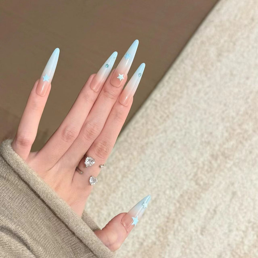 Star-Accented Stiletto Press-On Nail Art