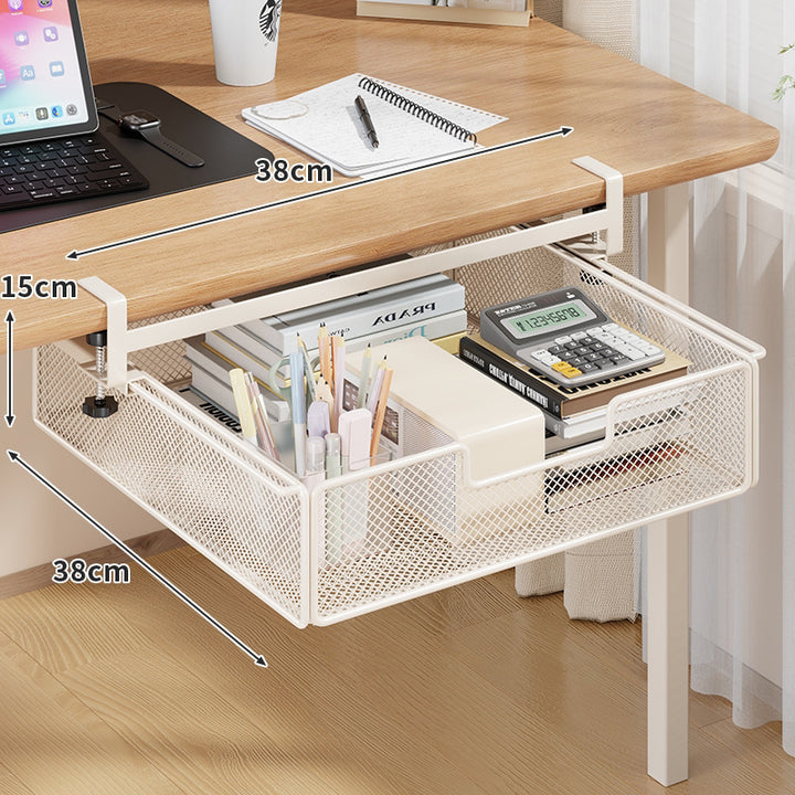 Clamp-On Under-Desk Slide-Out Metal Mesh Storage Drawer Organizer